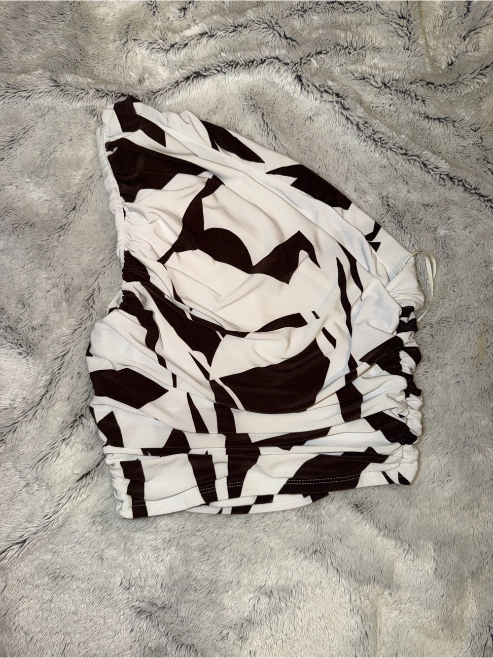 Express One-Shoulder Zebra-Stripe Top in White & Dark Brown